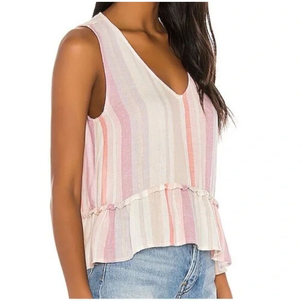 Rails Mira Apricot Stripe Peplum Tank Top Sz Med